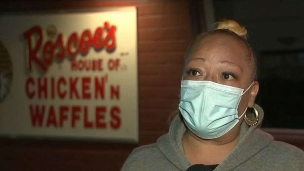 Angela Prieto, manager of Roscoe's House of Chicken and Waffles, in Pasadena, California speaks to ABC News' Los Angeles station KABC on Feb. 3 following an incident where a man allegedly held up the kitchen at gunpoint before robbing the place of food.