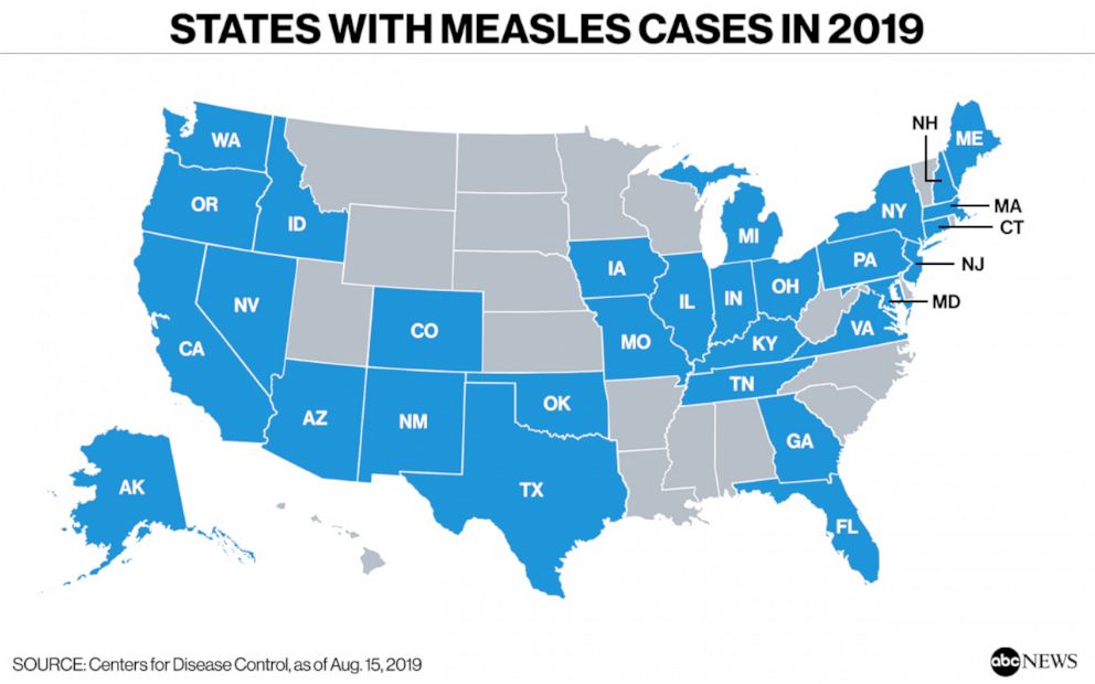 States with measles cases in 2019