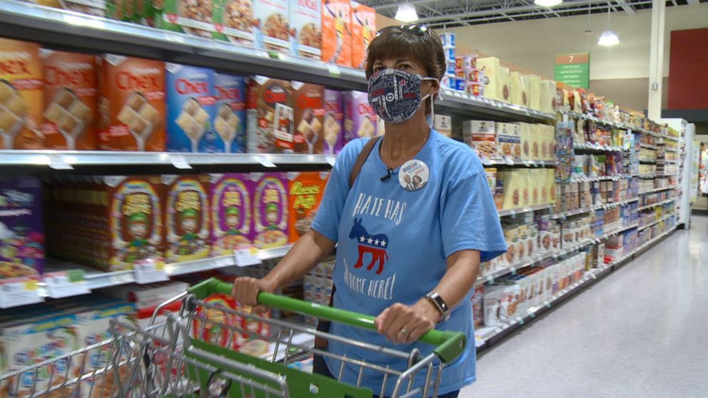 PHOTO: Sara Branscome, a resident of The Villages retirement community, says she sometimes goes to the local grocery store not to shop, but rather to show support for Joe Biden. Sixty-eight percent of the community voted for Donald Trump in 2016. 