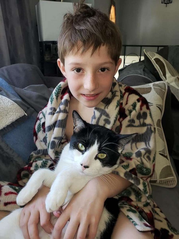 PHOTO: Seth, Sandra Daoust's son, is seen here with his best friend, Myles. His mother deployed for a month and a half on March 28. They reunited recently.