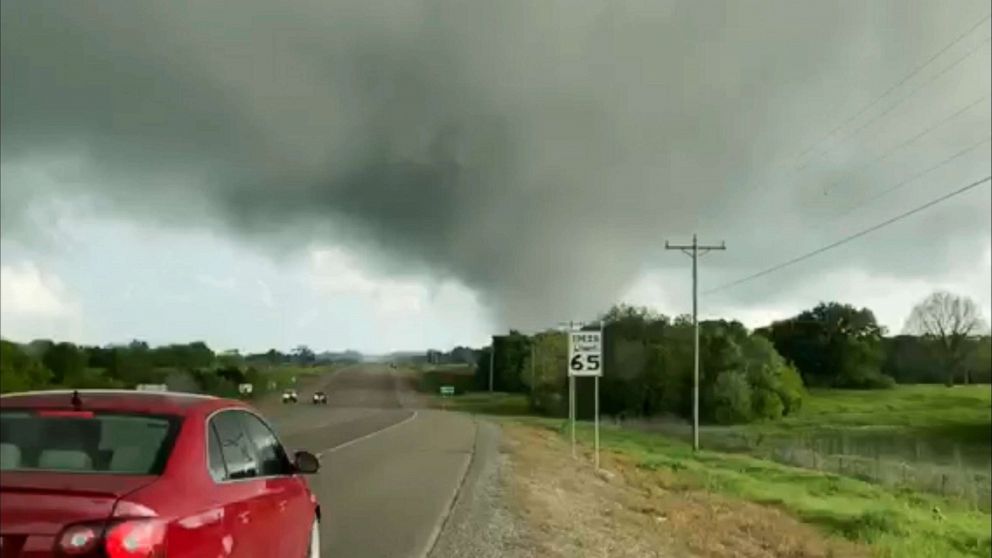 PHOTO: This image made from video provided by Thomas Marcum shows a tornado seen from State Highway 48 in Durant, Okla., Wednesday, April 22, 2020. 