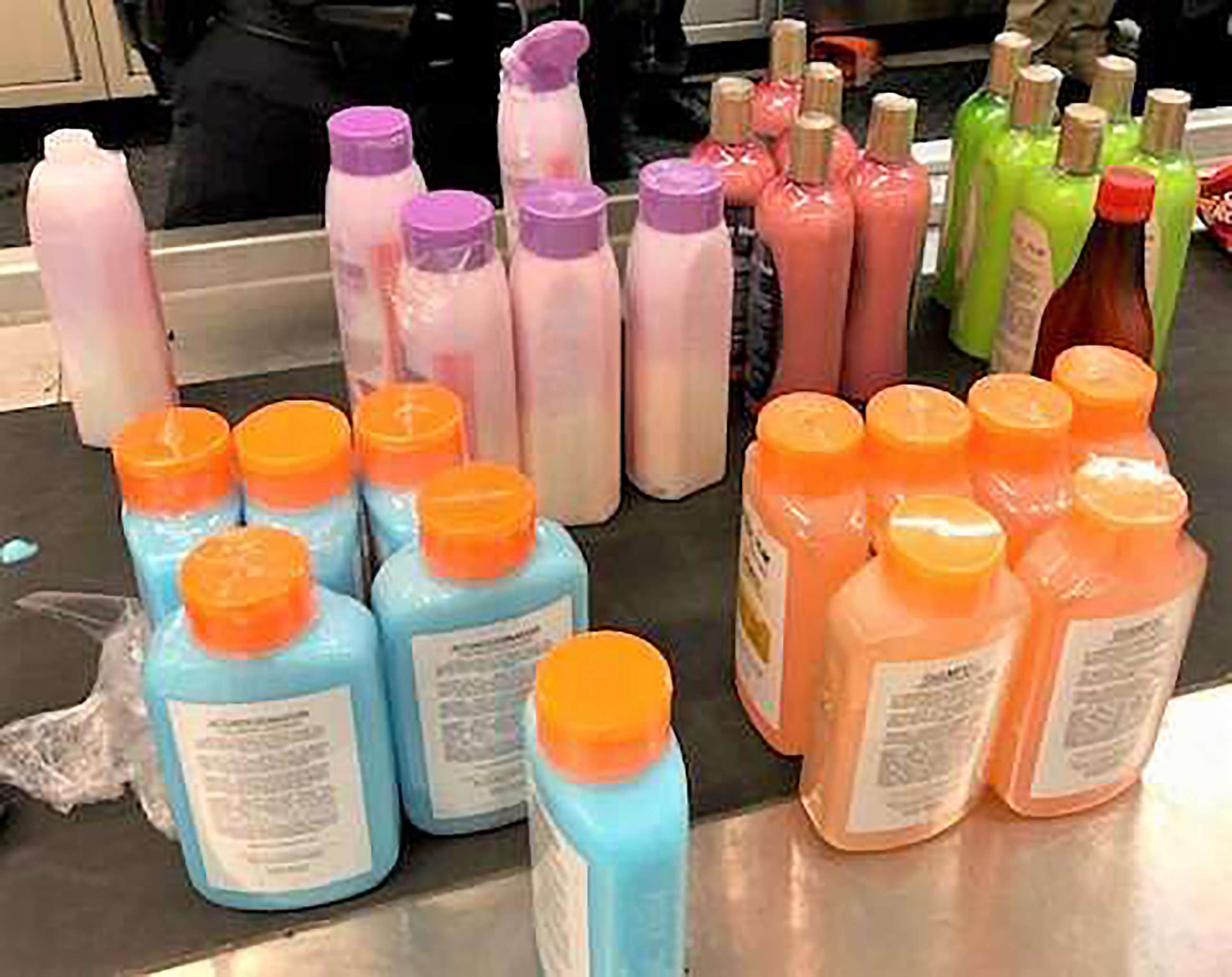 PHOTO: U.S. Customs and Border Protection officers working at the George Bush Intercontinental Airport intercepted a traveler attempting to smuggle 35 pounds of liquid cocaine into the United States in shampoo bottles, Nov. 11, 2019. 