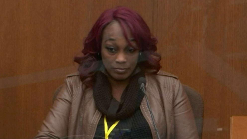 PHOTO: In this image from video, Shawanda Hill testifies, April 13, 2021, in the trial of former Minneapolis police Officer Derek Chauvin at the Hennepin County Courthouse in Minneapolis.
