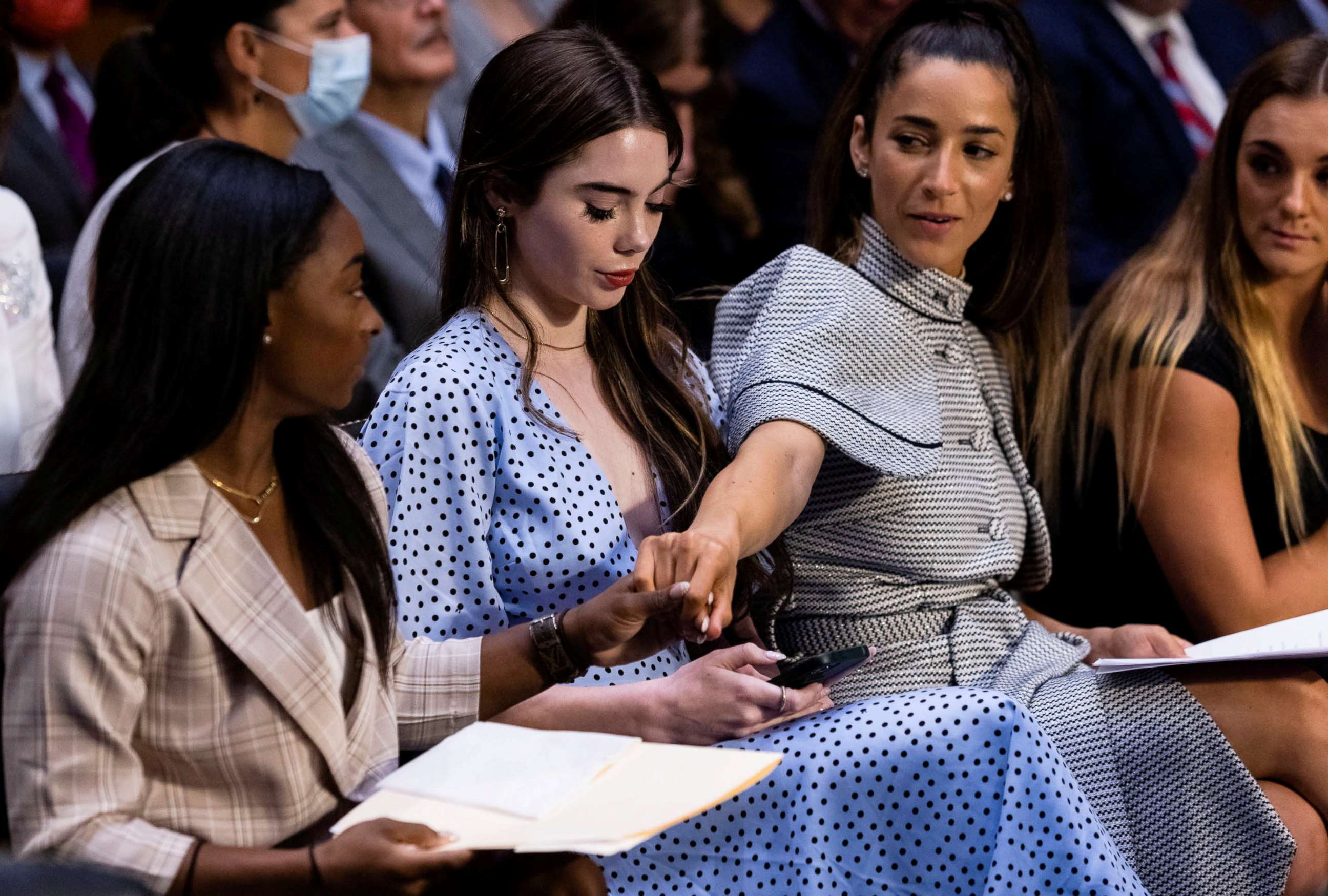 FILE PHOTO: U.S. Olympic gymnasts Simone Biles, McKayla Maroney, Aly Raisman and Maggie Nichols testify during a Senate Judiciary hearing about the Larry Nassar investigation of sexual abuse in Washington, D.C., on Sept. 15, 2021. 