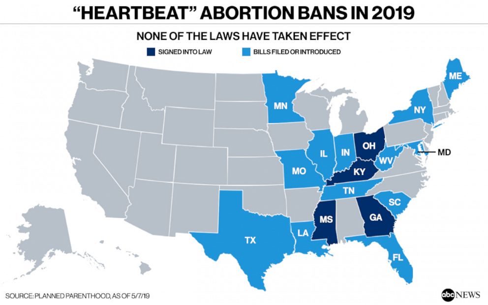 PHOTO: "Heartbeat" abortion bans in 2019.