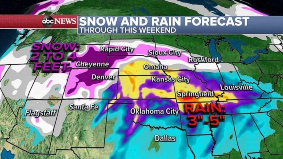 PHOTO: Snowfall totals could be measured in feet for Colorado and Wyoming, where up to 4 feet of snow is possible.