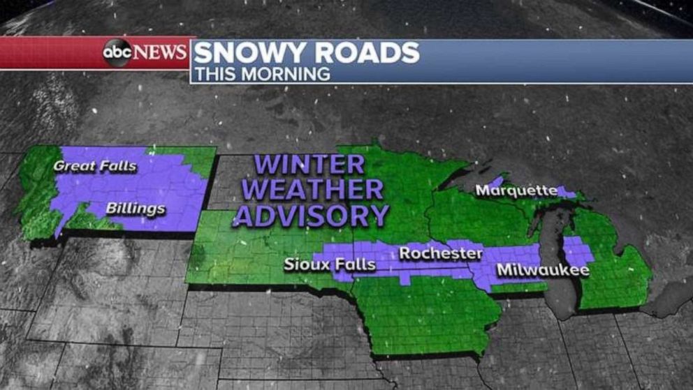 PHOTO: 6 states this morning are under a Winter Weather Advisory for slick roads due to snow and freezing temperatures.