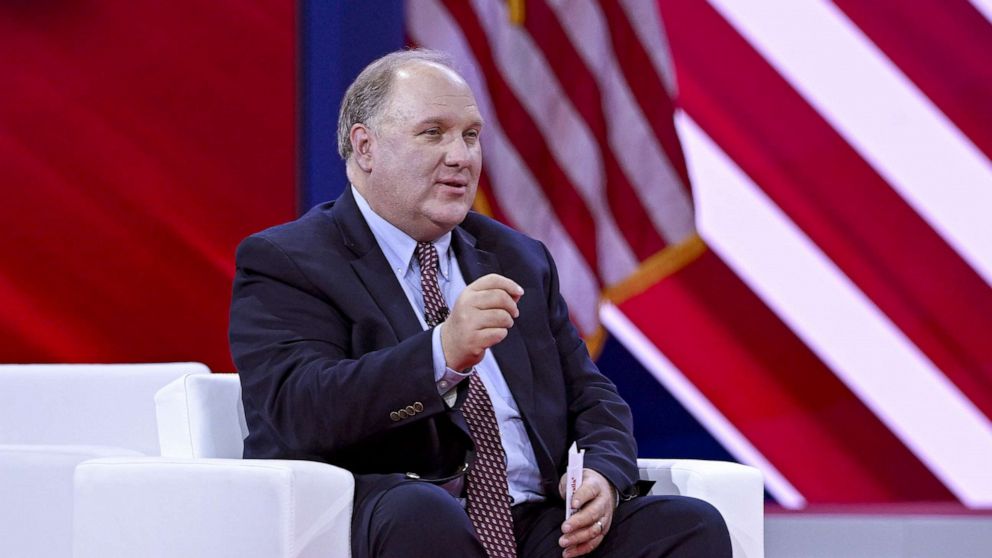 PHOTO: Journalist John Solomon delivers remarks as he attends the 2023 Conservative Political Action Conference (CPAC) at the Gaylord National Resort and Convention Center in National Harbor, Md., March 4, 2023.