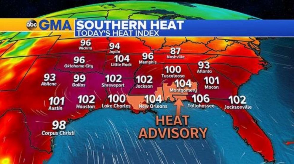 PHOTO: Portions of Louisiana, Mississippi, Alabama and the Florida panhandle are under a Heat Advisory.