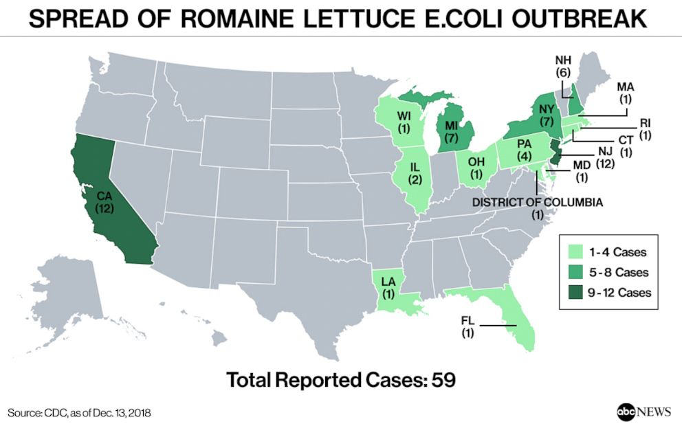 PHOTO: Spread Of Romaine E Coli Outbreak