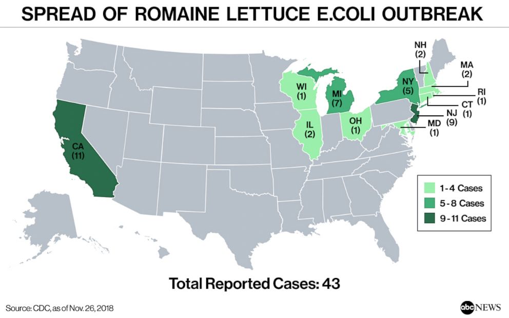 PHOTO: Spread Of Romaine EColi Outbreak