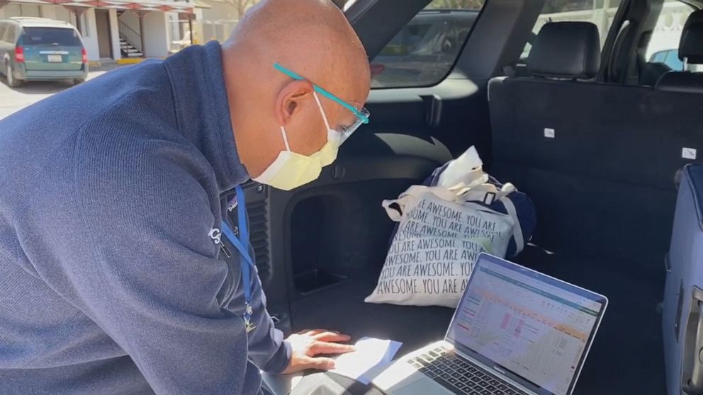 PHOTO: Dr. Sriram Shamasunder, co-founder of the HEAL Initiative at the University of San Francisco, has been practicing emergency medicine from the back of a car.