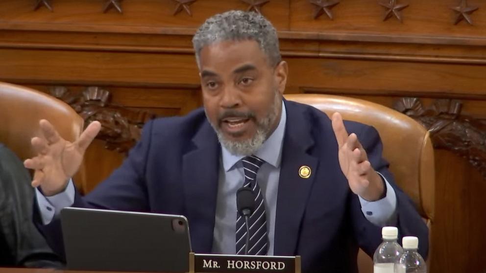 PHOTO: Rep. Steven Horsford questions Trade Representative Jamieson Greer during a House Ways and Means Committee hearing on Capitol Hill in Washington, April 9, 2025.