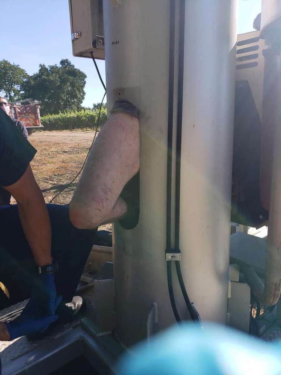 PHOTO: A man is lucky to be alive after he was rescued from being stuck for two days inside farm equipment at a vineyard in Santa Rosa, California, after Sonoma Sheriff’s Office received a complaint of a suspicious vehicle on June 8, 2021. 
