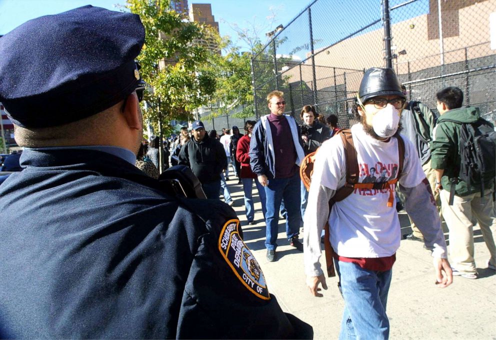 PHOTO: Students and others leave Stuyvesant High School in Lower Manhattan at the end of the school day, Oct. 9, 2001, in New York.