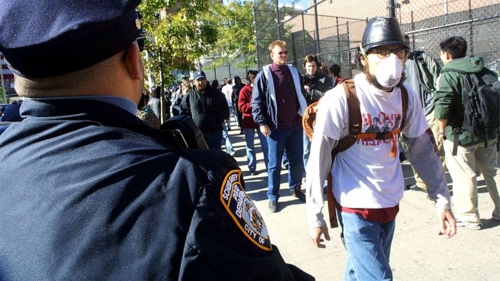PHOTO: Students and others leave Stuyvesant High School in Lower Manhattan at the end of the school day, Oct. 9, 2001, in New York. 