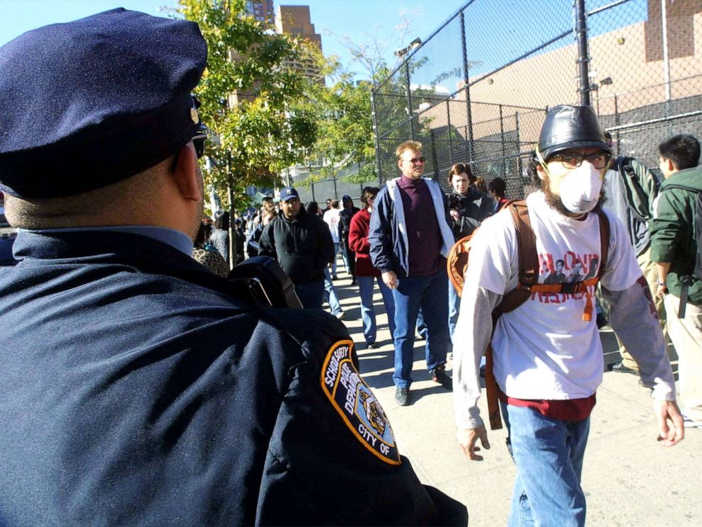 PHOTO: Students and others leave Stuyvesant High School in Lower Manhattan at the end of the school day, Oct. 9, 2001, in New York.