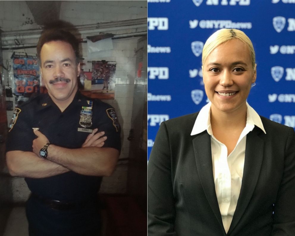 PHOTO: New York Police Department officer Ramon Suarez pictured alongside a photograph of his daughter Jillian Suarez.