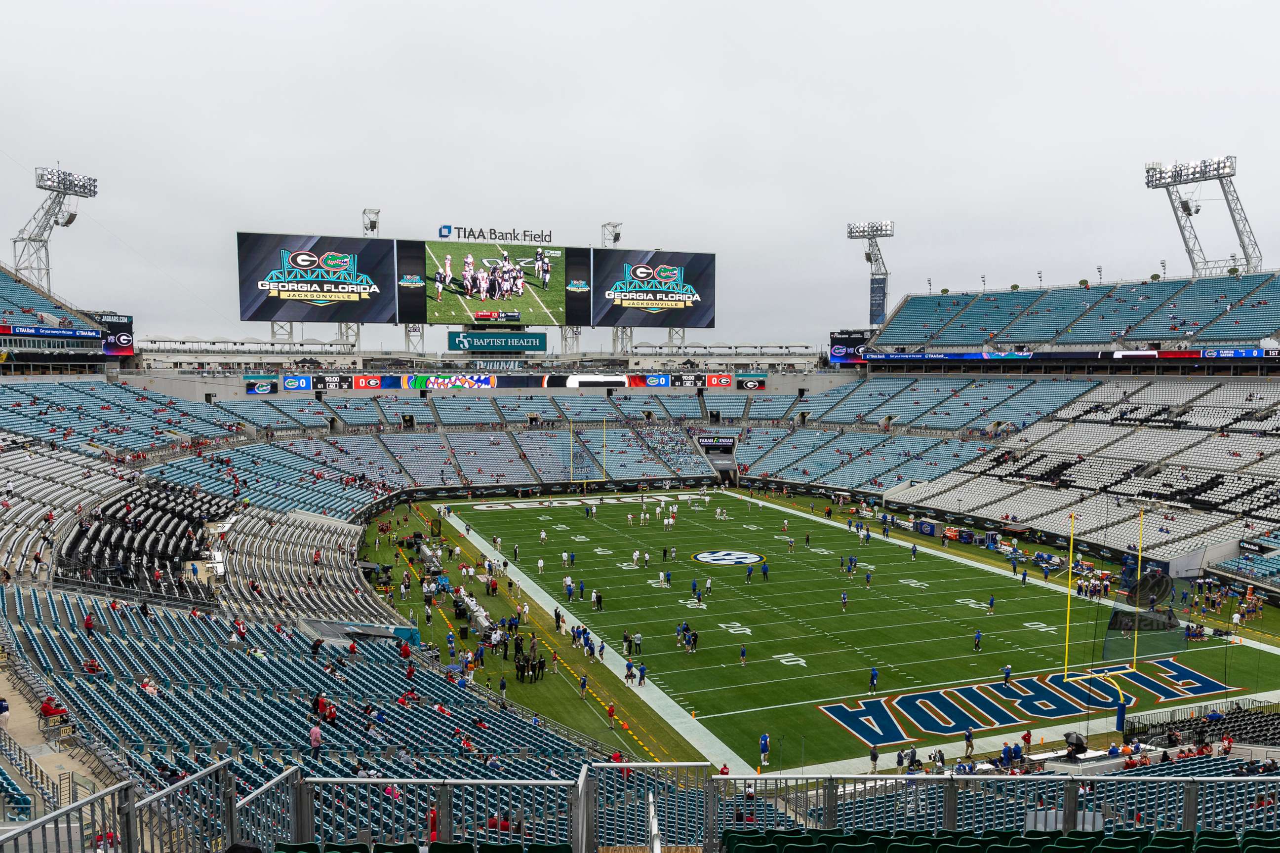 A general view outside the stadium before the game between