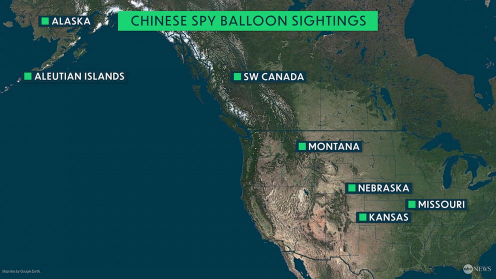 Di mana balon pengintai China terlihat