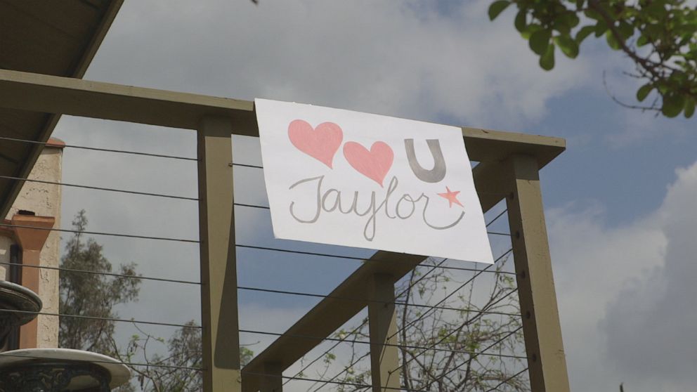 PHOTO: A sign hung up by the parents of Taylor Young, of Los Angeles, who spent 12 days on a ventilator due to the novel coronavirus, but woke up recently. 