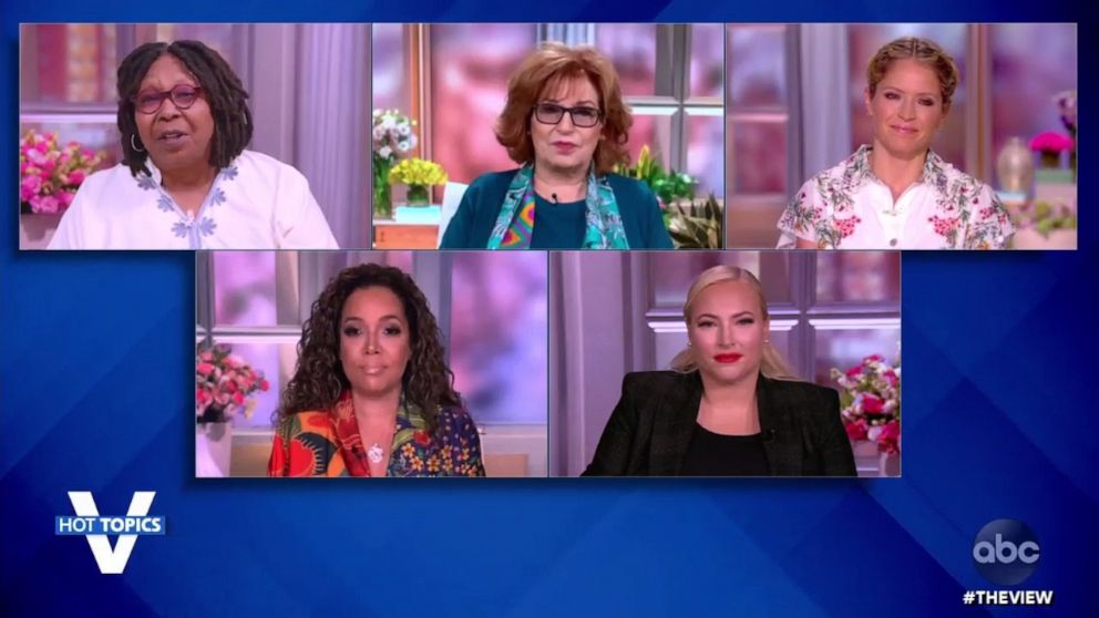 PHOTO: "The View" co-hosts Whoopi Goldberg, Joy Behar, SUnny Hostin and Sara Haines react to Meghan McCain's departure from the show on Thursday, July 1, 2021.