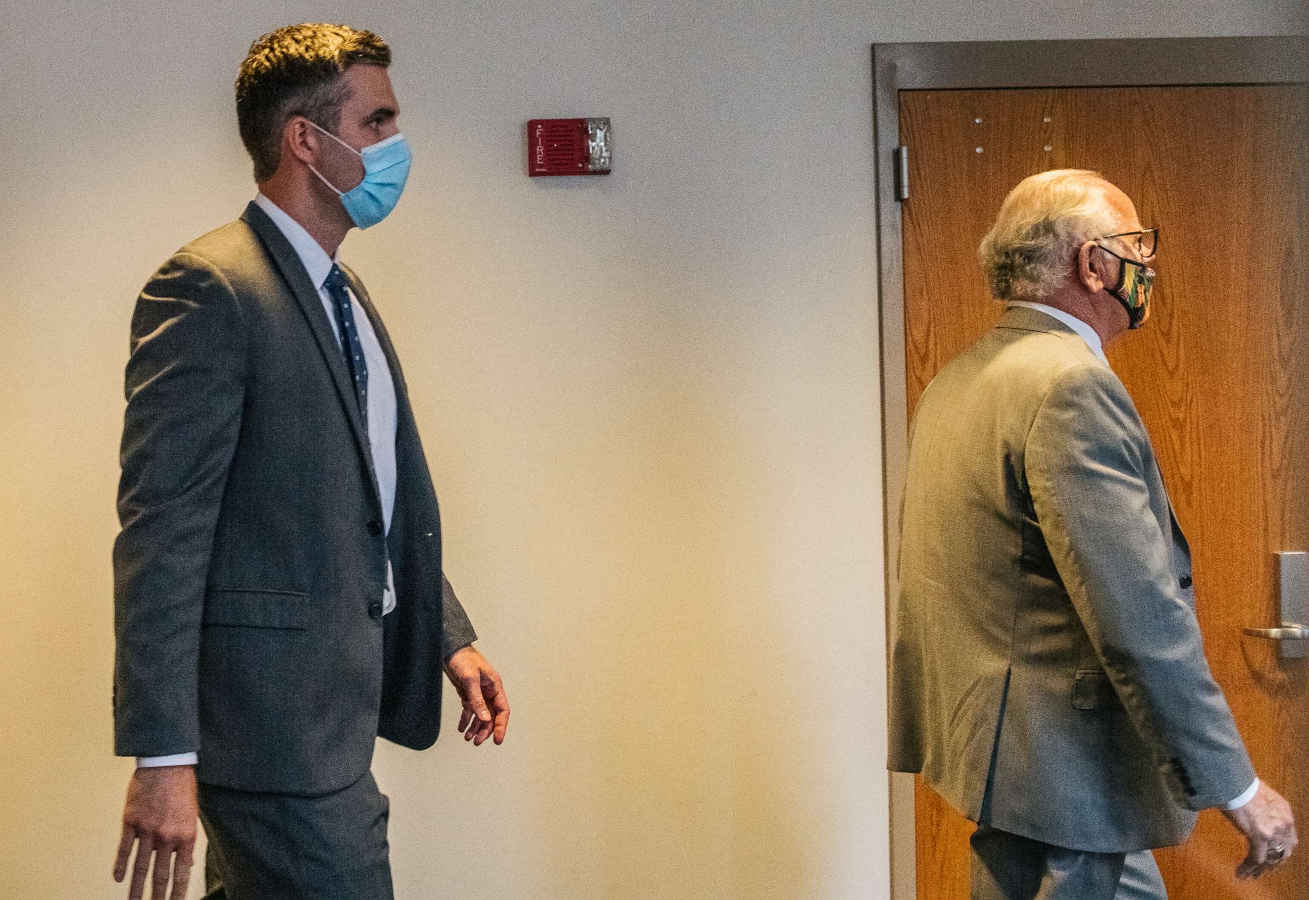 PHOTO: MINNEAPOLIS, MN - JUNE 29: Former Minneapolis Police officer Thomas Lane (L) and his attorney Earl Gray leave the Hennepin County Public Safety Facility after his second courthouse appearance on June 29, 2020 in Minneapolis, Minnesota. 