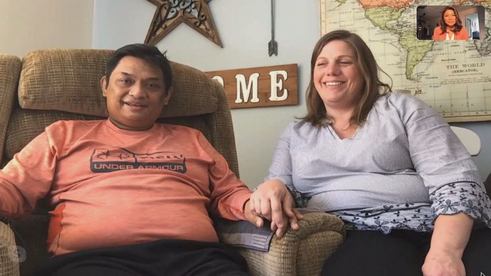 PHOTO: Titou and Amanda Phommachanh speak to ABC News about Titou's release from the hospital after three weeks of fighting the novel coronavirus in a hospital. 