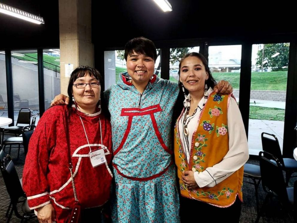 PHOTO: Martha Itta tribal administrator of Nuiqsut, Siqiniq Maupin Community Advocate, Bernadette Demientieff, Community Advocate ED of the Gwich’in Steering Committee at Frontline Oil and Gas Conference held in 2019 Ponca, Oklahoma.