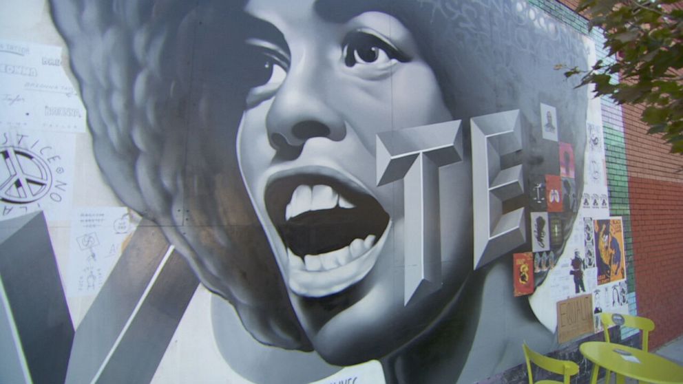 PHOTO: A mural of activist Angela Davis painted by Los Angeles-based artist Tristan Eaton. 