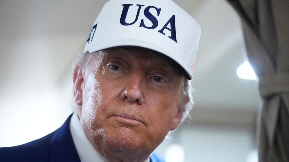 PHOTO: President Donald Trump speaks to reporters on board Air Force One on its way from Joint Base Andrews, Maryland, to Morristown Municipal Airport in Morristown, New Jersey, on June 6, 2025.