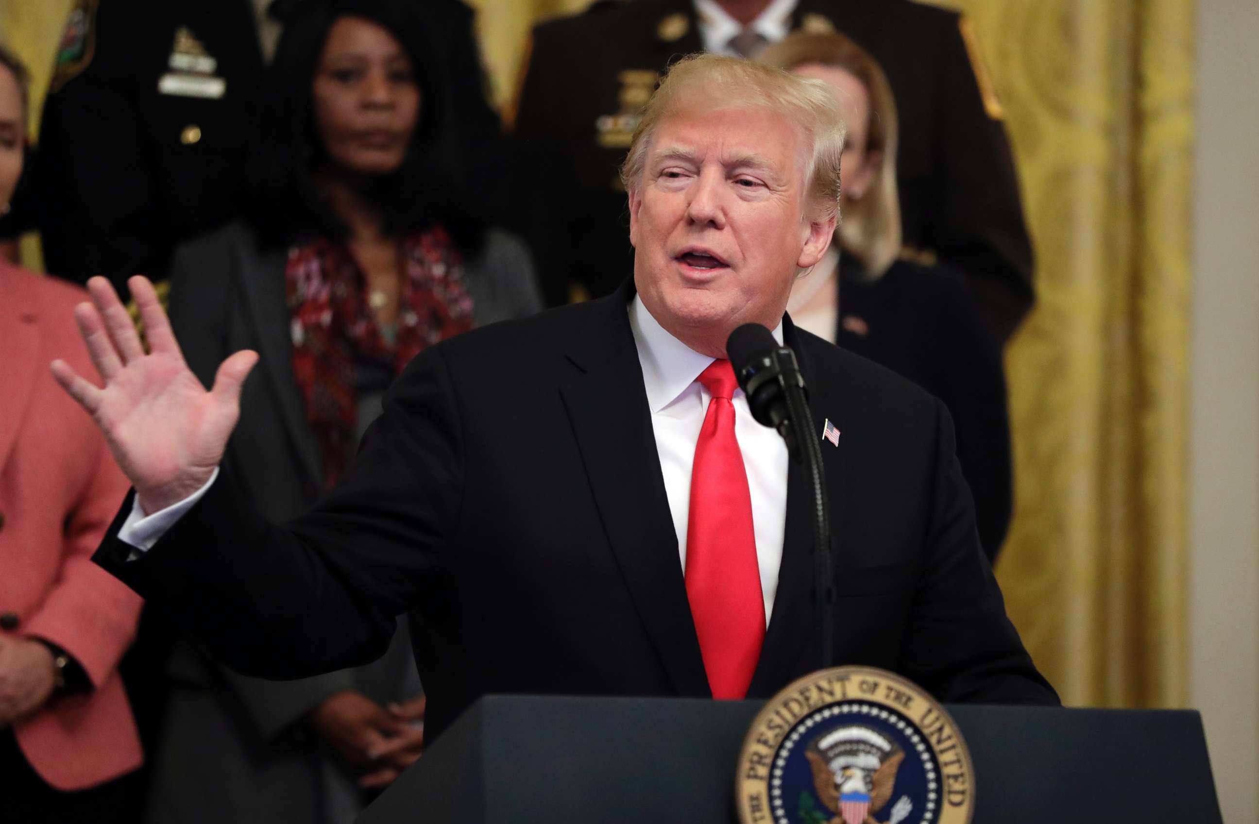 PHOTO: President Donald Trump speaks during an event on the opioid crisis, in the East Room of the White House, Oct. 24, 2018, in Washington.