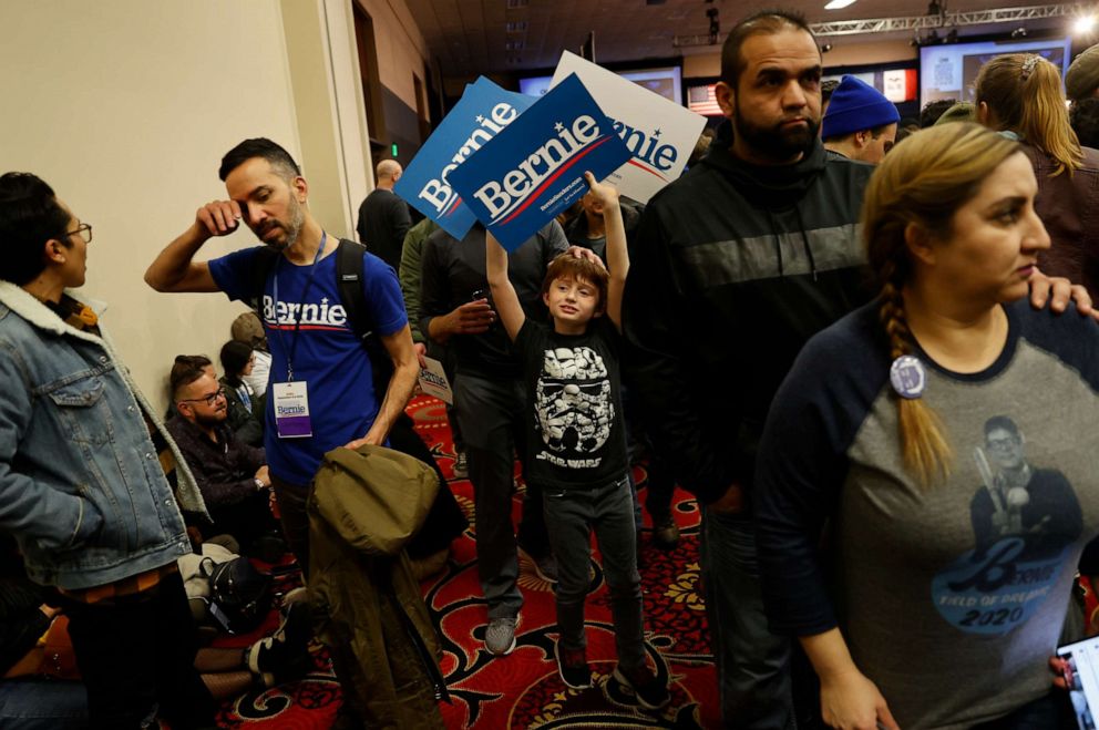 PHOTO: Supporters of Democratic presidential candidate Senator Bernie Sanders at his rally in Des Moines, Iowa, U.S., February 3, 2020. 