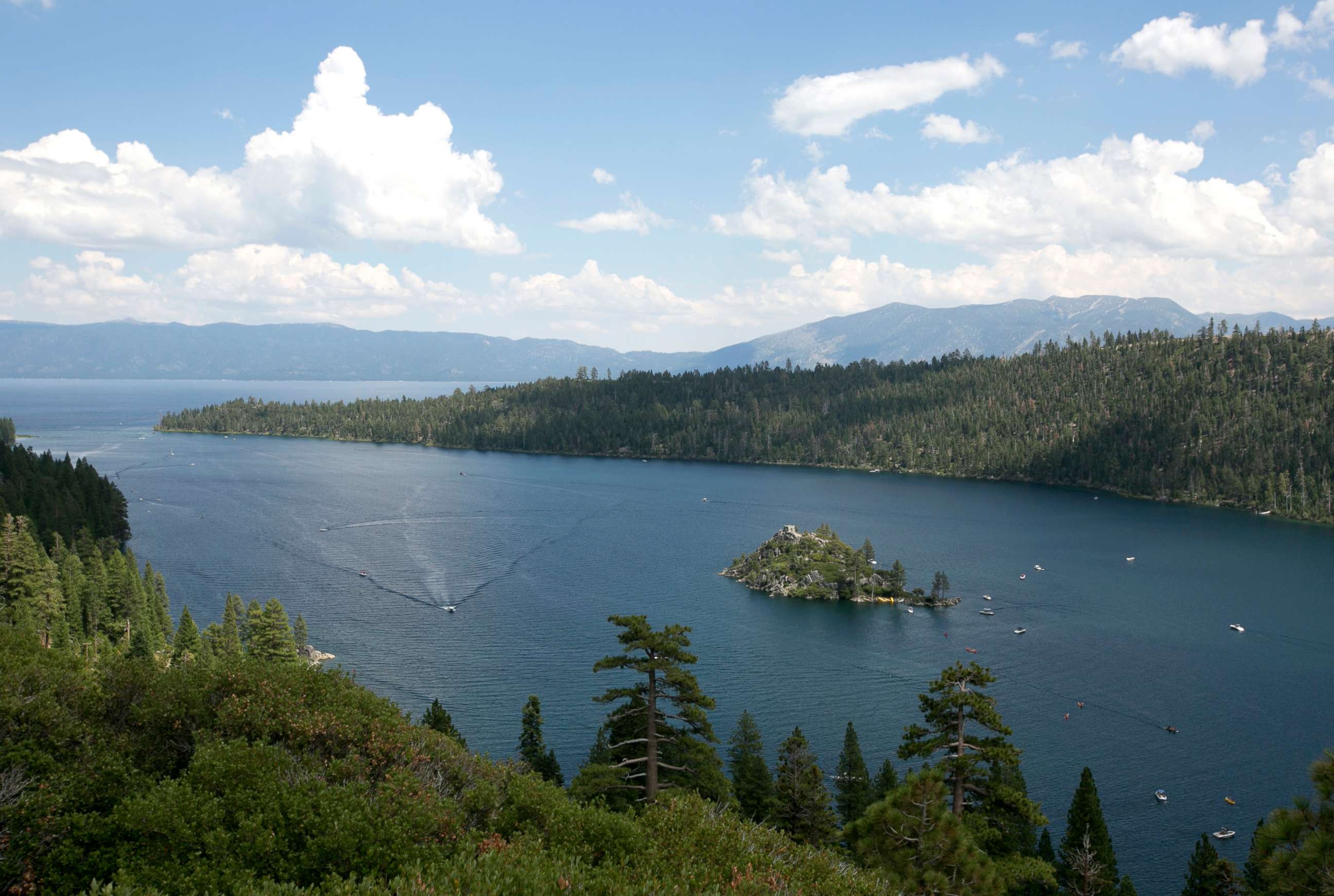 PHOTO: FILE - In this Aug. 8. 2017, file photo, boats ply the waters of Emerald Bay, near South Lake Tahoe, Calif. 