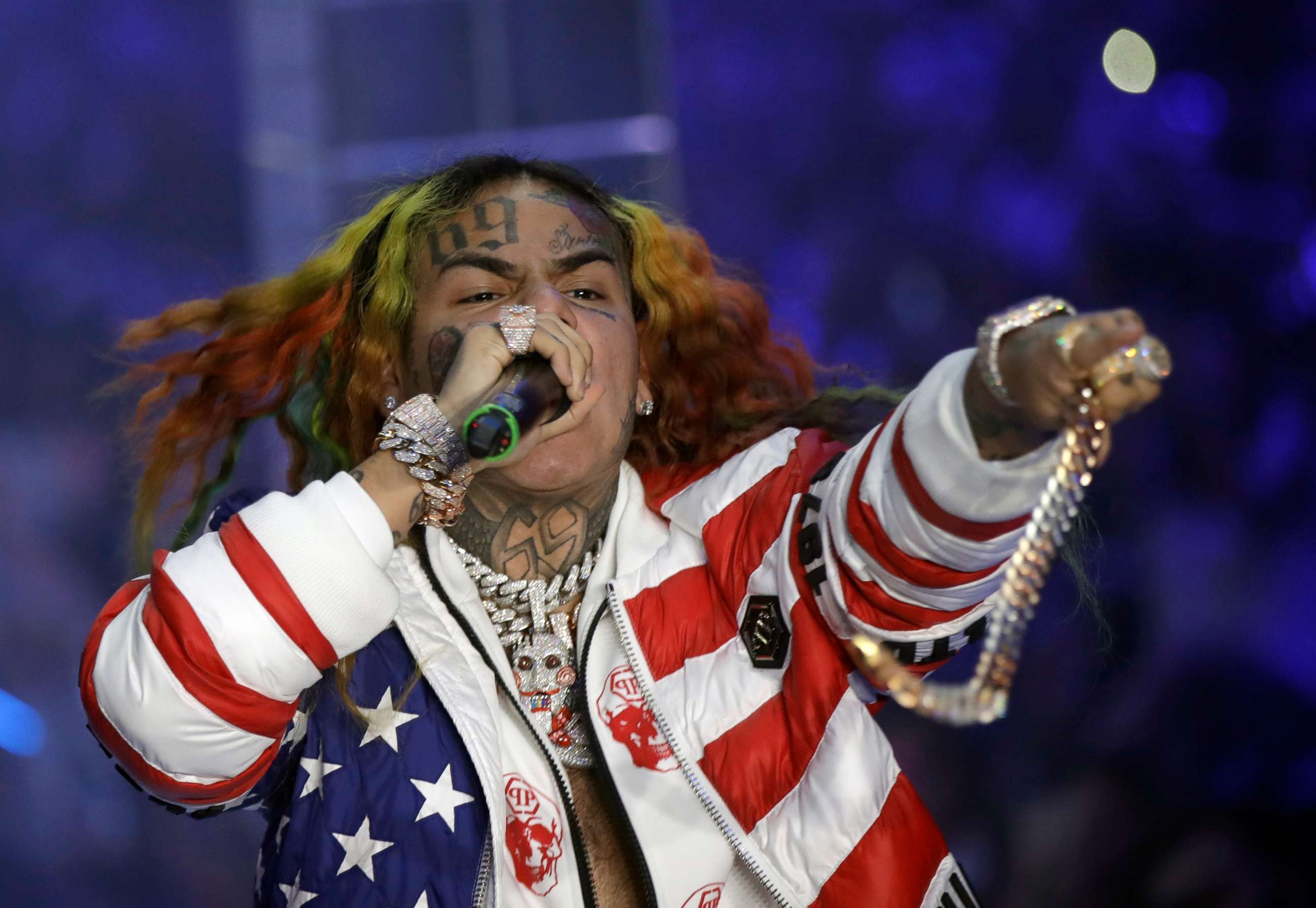 PHOTO: FILE- In this Sept. 21, 2018, file photo rapper Daniel Hernandez, known as Tekashi 6ix9ine, performs during the Philipp Plein women's 2019 Spring-Summer collection during the Fashion Week in Milan, Italy. 