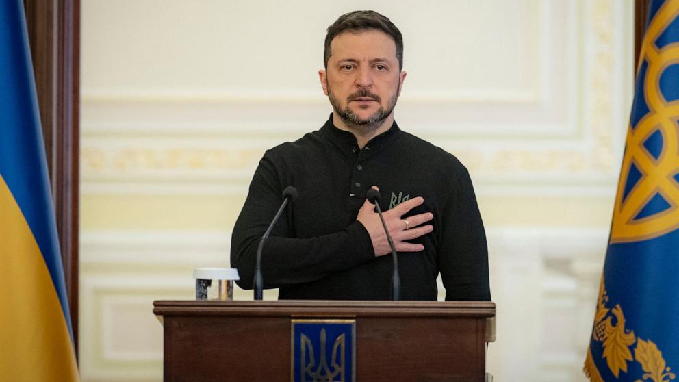 PHOTO: Ukraine's President Volodymyr Zelensky attends a ceremony to present awards for defence industry employees in Kyiv, April 16, 2025.