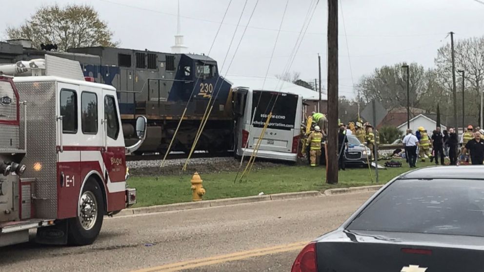PHOTO: The scene in Biloxi, Mississippi where a CSX train impacted a tour bus containing 50-60 passengers.