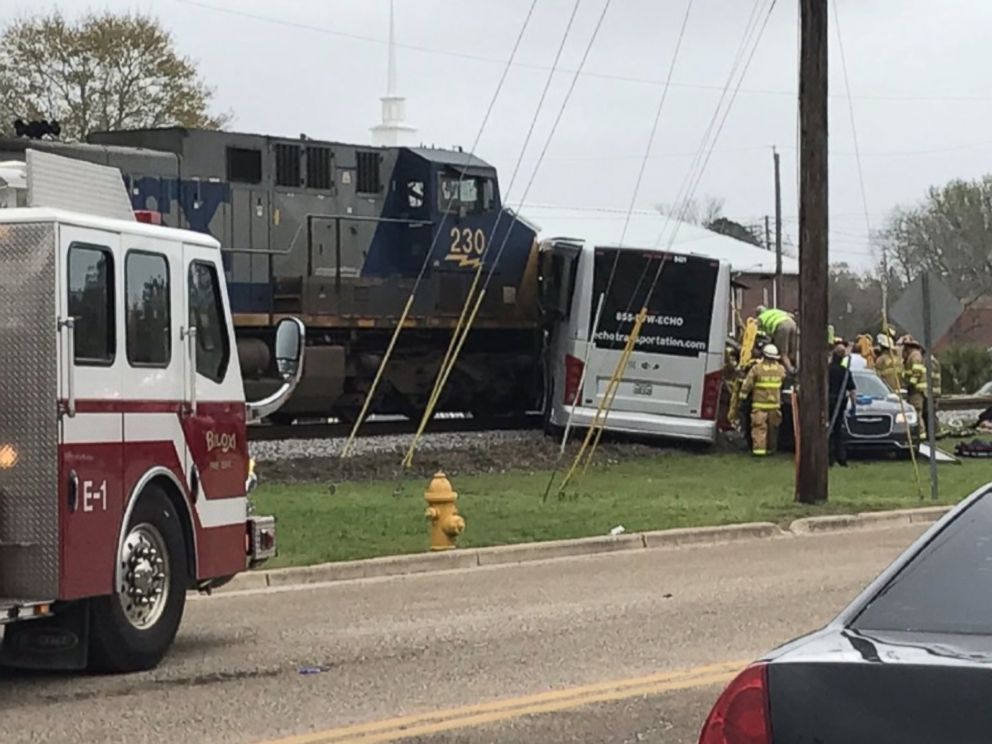 PHOTO: The scene in Biloxi, Mississippi where a CSX train impacted a tour bus containing 50-60 passengers.