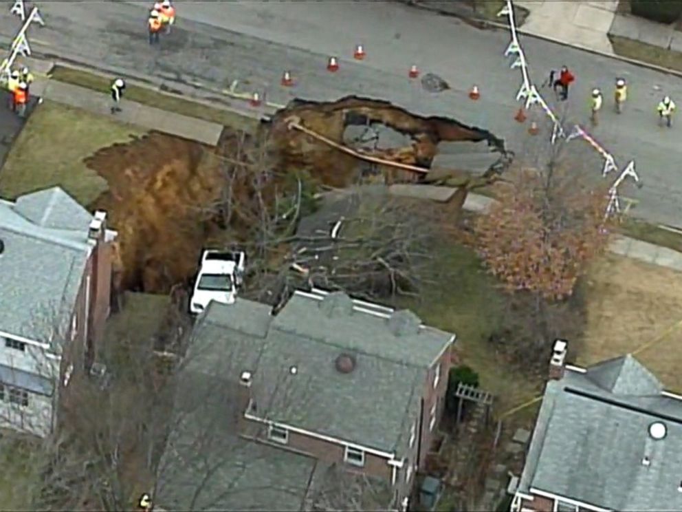 30 Foot Wide Sinkhole Swallows Front Yards In Pennsylvania