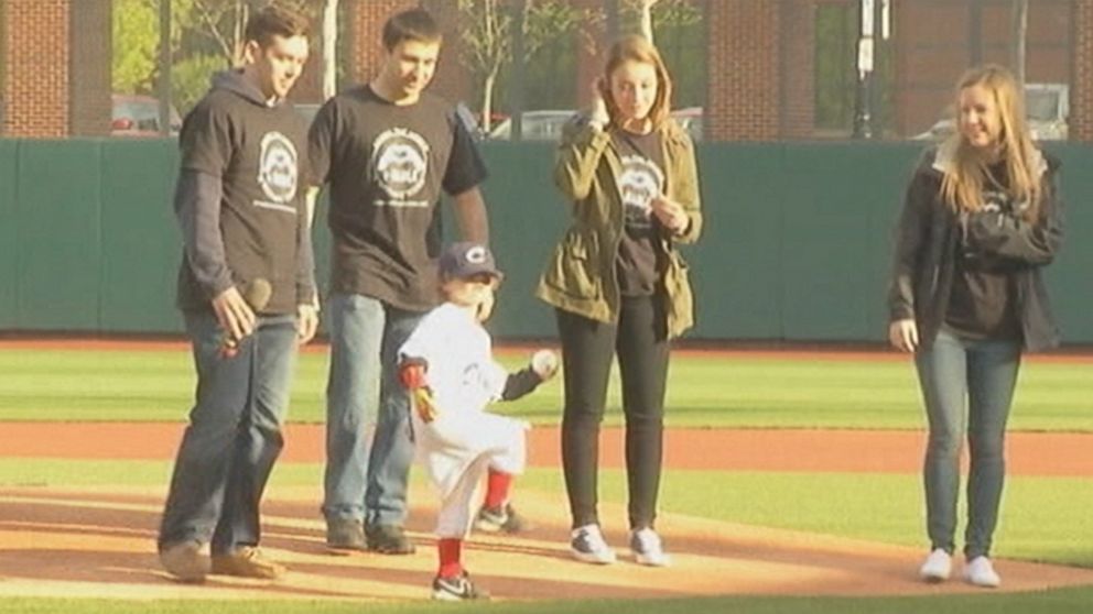 PHOTO: Five-year-old Jack Carder is pictured throwing the first pitch at a Columbus Clippers game on April 21, 2015.
