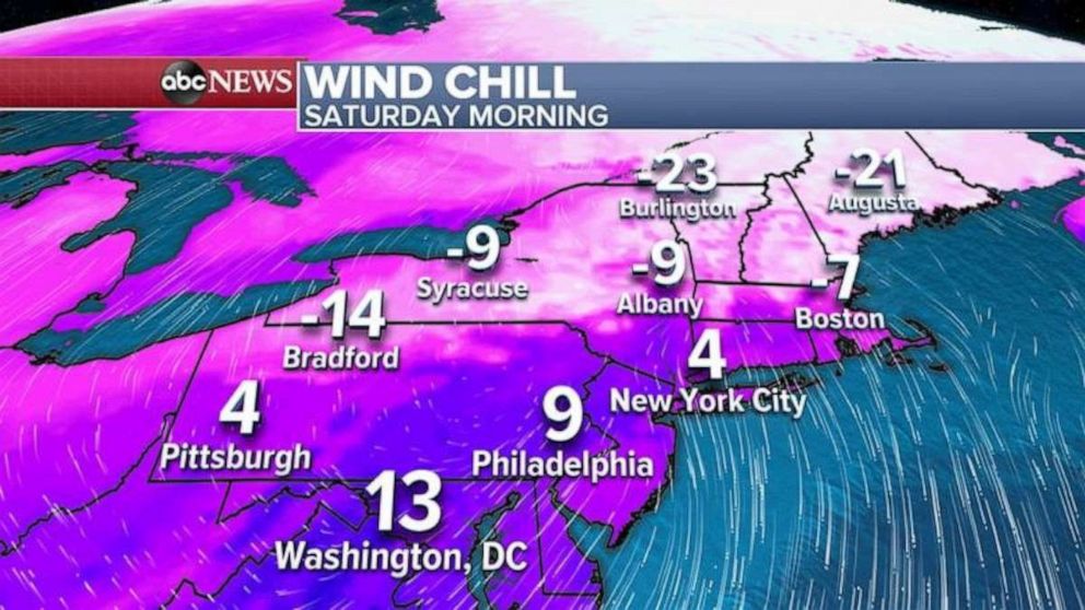 PHOTO: The coldest air of the season will be moving into the Northeast Friday and by Saturday morning temperatures are expected to get close to the coldest readings so far this season.
