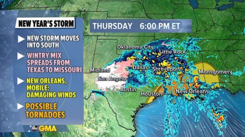 PHOTO: The Storm will bring severe weather from eastern Texas to western Florida by Thursday night. 