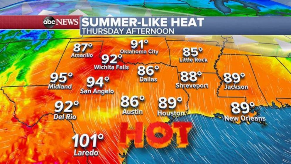 PHOTO: More record heat is expected in the South, with more than two dozen record highs that could be tied or broken Thursday.