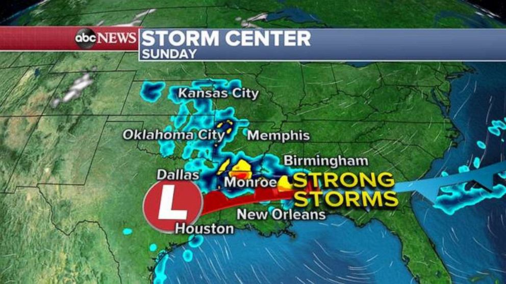 PHOTO: The next notable weather maker will develop in the southern U.S. late Saturday into Sunday. Heavy rain and some thunderstorms will move into parts of Texas, Louisiana, Mississippi and Arkansas by Sunday morning.