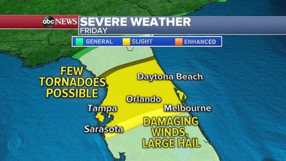 PHOTO: Severe weather is moving into Florida Friday morning as a tornado watch has been issued until 11 a.m. for much of central Florida, including Tampa Bay, Orlando and Daytona Beach.