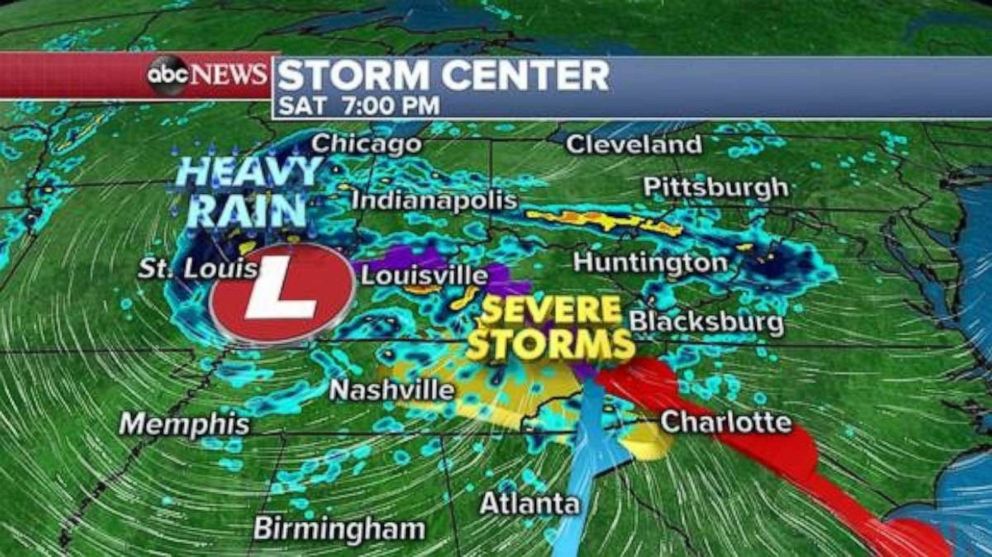 PHOTO: A storm is situated over Missouri Saturday morning, with flood alerts issued for parts of that state as well as Illinois. Heavy rain could cause some flooding as this storm slides eastward throughout the day.