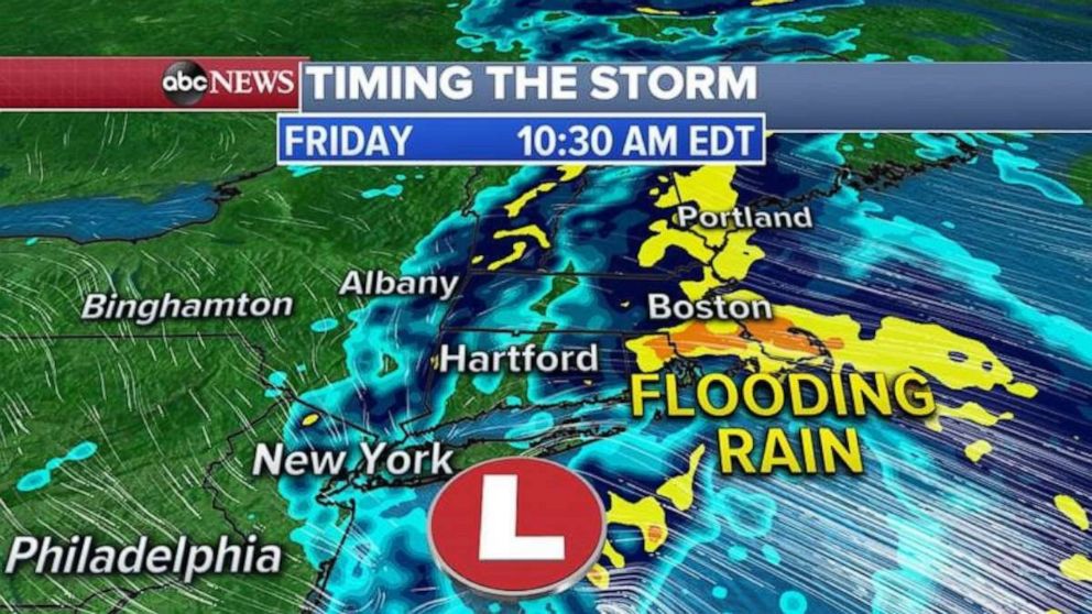 PHOTO: Flood watches continue in Pennsylvania and New York Friday, as the heaviest rain begins to move into New England.