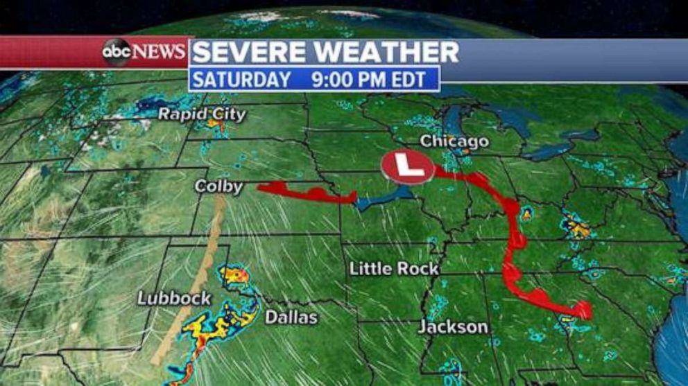 PHOTO: The threat for severe weather continues over Memorial Day weekend as thunderstorms are making their way across Oklahoma, Arkansas and Texas Saturday morning. 