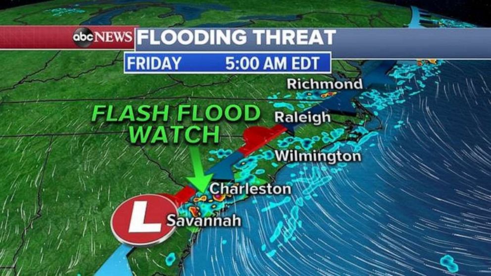 PHOTO: A flash flood watch has been issued for South Carolina and parts of Georgia Friday morning, including Charleston, South Carolina, and Savannah Georgia.