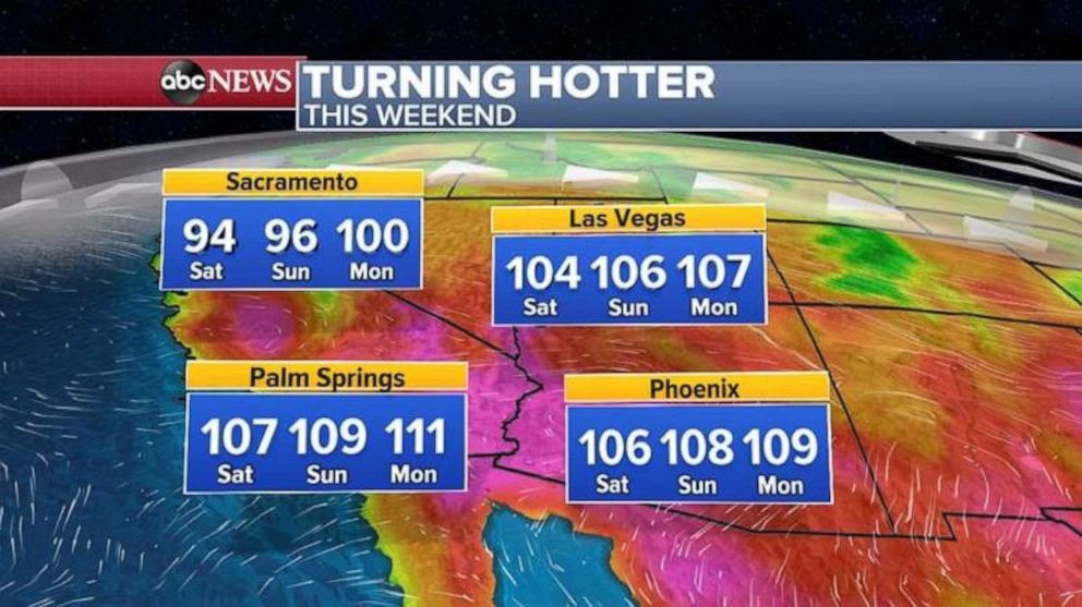 PHOTO: As winds relax and the high pressure moves over the Southwest, temperatures will be on the rise late in the weekend and into the next week.